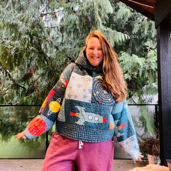 Handmade Sweaters - Handmade “out of this world” quilt Hoodie OS